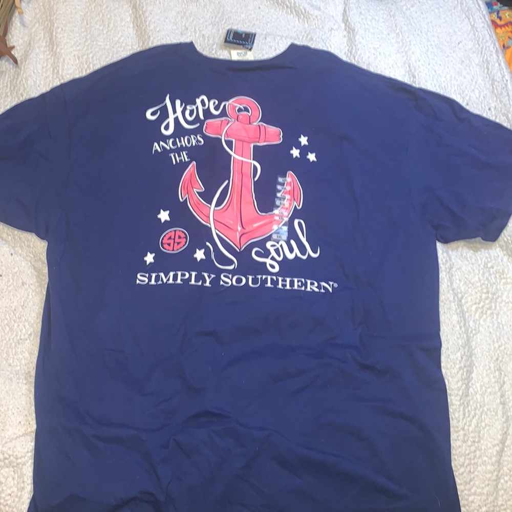XXL Simply Southern Blue Hope Anchors The Soul T- Shirt. NWT.